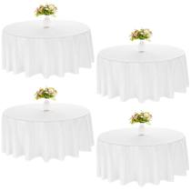 Toalha de mesa JALANCY redonda de 229 cm de poliéster branco, pacote com 4 Toalha de mesa JALANCY redonda de 229 cm de poliéster branco, pacote com 4