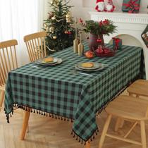 Toalha de mesa JIALE Gingham Tecido de algodão e linho verde/preto 140x140cm