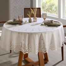 Toalha de Mesa KazzaVip Renda Classica 100% Poliéster Redonda 1,80m Arabesco 6 Lugares Marfim Toalha de Mesa KazzaVip Renda Classica 100% Poliéster Redonda 1,80m Arabesco 6 Lugares Marfim