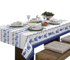 Toalha De Mesa Linhão 6 Lugares Retangular Floral Azul