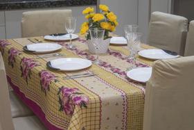 Toalha de Mesa Linhão Rústico Quadrada 4 Lugares - Flores Pink