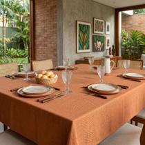 Toalha De Mesa Linho Terracota Rústica 4 6 8 Lugares Decoração Jantar