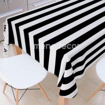 Toalha de Mesa Listrada Preto e Branco Retangular 8 Lugares Toalha de Mesa Listrada Preto e Branco Retangular 8 Lugares