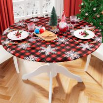 Toalha de mesa misaya redonda ajustada de 91 a 112 cm Buffalo Plaid Snowflake Toalha de mesa misaya redonda ajustada de 91 a 112 cm Buffalo Plaid Snowflake