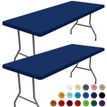 Toalha de mesa Moosfor Spandex, pacote com 2 para mesa retangular de 5 pés, azul marinho