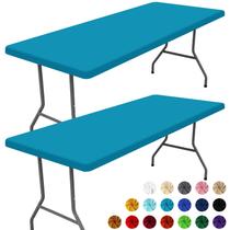 Toalha de mesa Moosfor Spandex, pacote com 2 para mesas retangulares de 5 pés, azul-petróleo