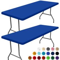 Toalha de mesa Moosfor Spandex, pacote com 2 para mesas retangulares de 5 pés, azul