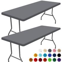 Toalha de mesa Moosfor Spandex, pacote com 2 para mesas retangulares de 5 pés, cinza
