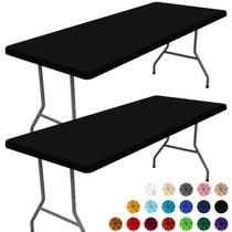 Toalha de mesa Moosfor Spandex, pacote com 2 unidades para mesa retangular de 6 pés, preta