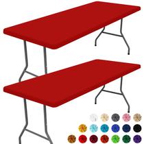 Toalha de mesa Moosfor Spandex, pacote com 2 unidades para mesa retangular de 6 pés, vermelha