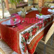 Toalha de Mesa Natal Natalina 6 Lugares Gliter Víes Dourado - Casa di Valle