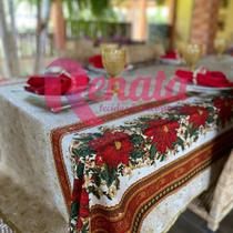 Toalha de Mesa Natal Natalina 8 Lugares Gliter Víes Dourado