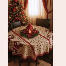 Toalha de Mesa Natal Redonda 1,35x1,35cm Algodão Poliester
