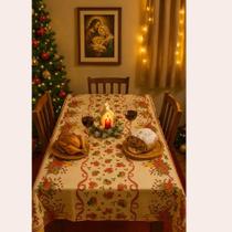 Toalha de Mesa Natal Retangular 8 lugares 145x205cm Algodão Poliester