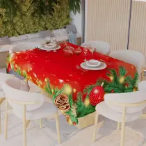 Toalha de Mesa Natal Retangular em Microfibra 2,20 x 1,45m