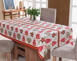 Toalha de Mesa Natalina 12 Lugares 3,50m x 1,40m Oxford Estampado Decoração Natal - ÁRVORE VERMELHA