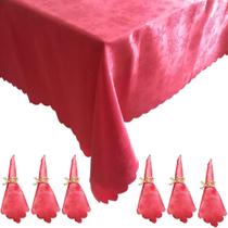 Toalha de Mesa Natalina 2,20x1,50m + 6 Guardanapos - Tecido Adamascado Vermelho - Magizi