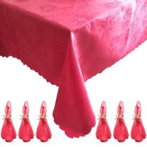 Toalha de Mesa Natalina 2,20x1,50m + 6 Guardanapos - Tecido Adamascado Vermelho