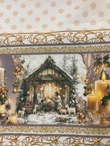 Toalha de Mesa Natalina 6 Lugares Retangular Luxo - Presépio dourado