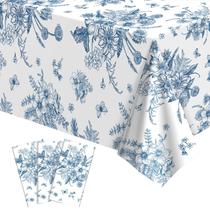 Toalha de mesa NatNarr Blue Floral Plastic 137x274cm, pacote com 3