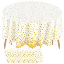 Toalha de mesa Newwiee Round Dot 213 cm de plástico branco/dourado 12 unidades Toalha de mesa Newwiee Round Dot 213 cm de plástico branco/dourado 12 unidades