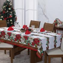 Toalha de Mesa para 4 Lugares Decoração Natalina Flor de Natal Luxo