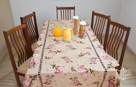 Toalha de mesa para 8 cadeiras tecido linho 100% algodão 2,50 x 1,50 estampado rose