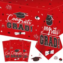 Toalha de mesa PERFQU Graduation Class of 2025 3 peças vermelhas 137x274cm