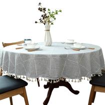 Toalha de mesa pesada de algodão e linho, capa de mesa redonda xadrez com borla para decoração de mesa de cozinha e sala de jantar, redonda - 70", cinza