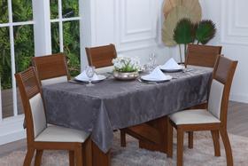 Toalha de Mesa Posta 6 Cadeiras Jacquard Lisa 2,00m x 1,40m Cinza