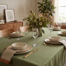 Toalha De Mesa Posta Linho Verde Musgo Premium Retangular Quadrada