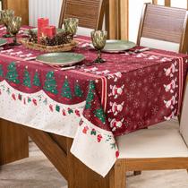 Toalha de Mesa Quadrada 1,40m x 1,40m 4 Lugares Avulsa Estampada Natalina com Hotfix Estrelas em Alto Relevo Decoração Natal Fim de Ano Cozinha