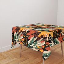 Toalha De Mesa Quadrada 4 Lugares Tecido Oxford Abstrato Folhas Grandes Coloridas TL199 - 140x140cm