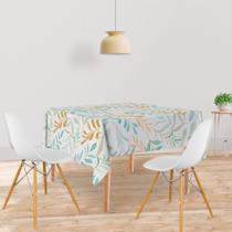 Toalha De Mesa Quadrada 4 Lugares Tecido Oxford Aquarela Ramos de Folhas - 140x140cm