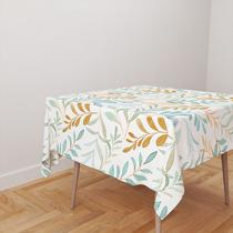 Toalha De Mesa Quadrada 4 Lugares Tecido Oxford Aquarela Ramos de Folhas TL217 - 140x140cm