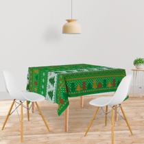 Toalha De Mesa Quadrada 4 Lugares Tecido Oxford Árvores de Natal Textura Bordado Verde -140x140cm