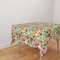 Toalha De Mesa Quadrada 4 Lugares Tecido Oxford Café da Manhã Bules e Doces Verde TL56 - 140x140cm Toalha De Mesa Quadrada 4 Lugares Tecido Oxford Café da Manhã Bules e Doces Verde TL56 - 140x140cm
