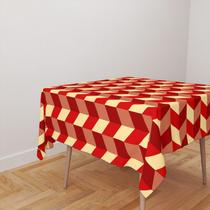 Toalha De Mesa Quadrada 4 Lugares Tecido Oxford Chevron 3D Vermelho TL249 -140x140cm