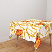 Toalha De Mesa Quadrada 4 Lugares Tecido Oxford Chuva de Hambúrguers e Batatas Fritas - 140x140cm