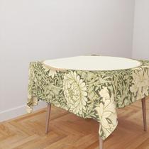 Toalha De Mesa Quadrada 4 Lugares Tecido Oxford Círculo Bege e Dourado Floral TL223 - 140x140cm