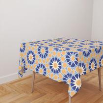 Toalha De Mesa Quadrada 4 Lugares Tecido Oxford Estampada Mandalas Estreladas TL80 - 140x140cm