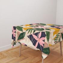 Toalha De Mesa Quadrada 4 Lugares Tecido Oxford Flores e Folhas Coloridas TL30 - 140x140cm Toalha De Mesa Quadrada 4 Lugares Tecido Oxford Flores e Folhas Coloridas TL30 - 140x140cm