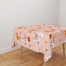 Toalha De Mesa Quadrada 4 Lugares Tecido Oxford Flores Laranjas Listras TL214 - 140x140cm Toalha De Mesa Quadrada 4 Lugares Tecido Oxford Flores Laranjas Listras TL214 - 140x140cm