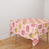 Toalha De Mesa Quadrada 4 Lugares Tecido Oxford Listras Rosas e Bolos TL276 - 140x140cm Toalha De Mesa Quadrada 4 Lugares Tecido Oxford Listras Rosas e Bolos TL276 - 140x140cm