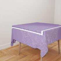 Toalha De Mesa Quadrada 4 Lugares Tecido Oxford Moldura Mandalas Roxo TL190 -140x140cm