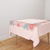 Toalha De Mesa Quadrada 4 Lugares Tecido Oxford Moldura Rosa Corações TL303 - 140x140cm Toalha De Mesa Quadrada 4 Lugares Tecido Oxford Moldura Rosa Corações TL303 - 140x140cm