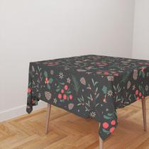Toalha De Mesa Quadrada 4 Lugares Tecido Oxford Pinhas e Ramos Natal TL187 -140x140cm