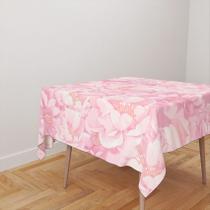 Toalha De Mesa Quadrada 4 Lugares Tecido Oxford Rosa Claro Flores Grandes TL189 - 140x140cm