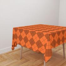 Toalha De Mesa Quadrada 4 Lugares Tecido Oxford Xadrez Laranja TL285 - 140x140cm