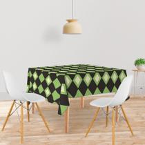 Toalha De Mesa Quadrada 4 Lugares Tecido Oxford Xadrez Losangos Verde e Preto - 140x140cm